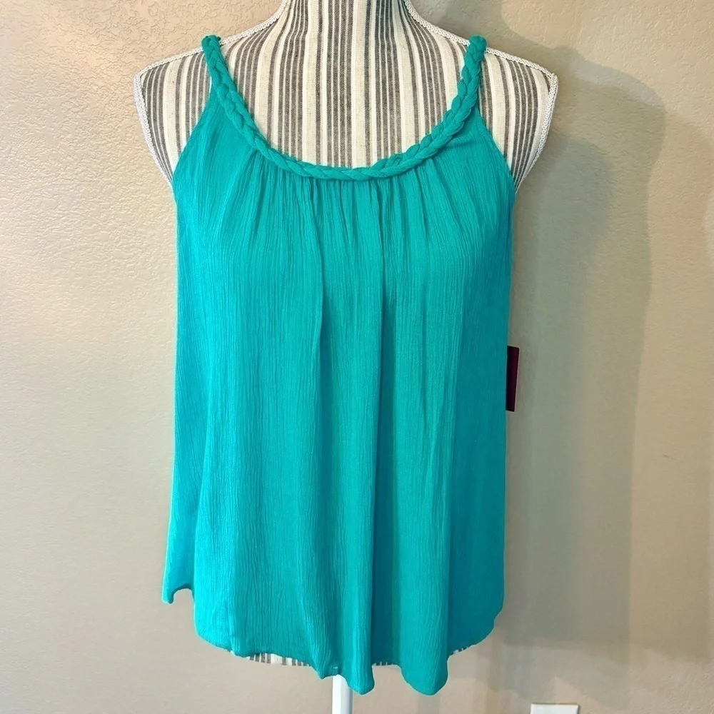 NWT Mossimo Tank Top XS Teal / Jade Green Braided Straps Rayon Boho - Picture 2 of 13